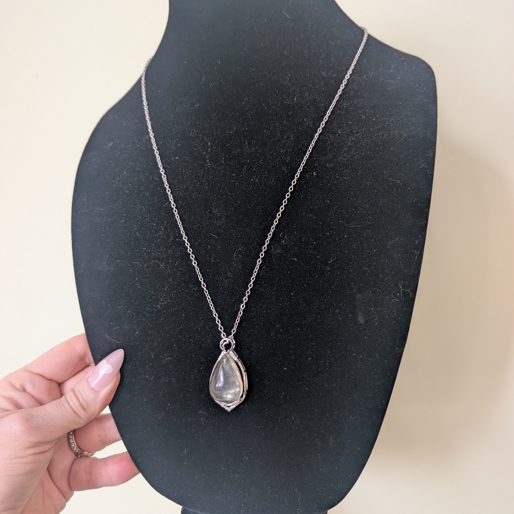 Silver Citrine Teardrop Pendant Necklace